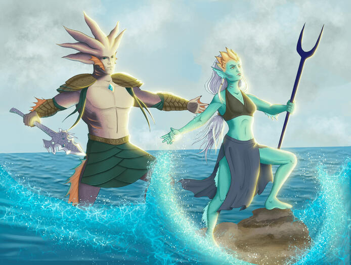 Commission for client inspired by Magic: The Gathering merfolk